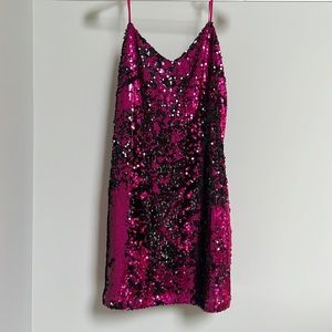 Dkny xs never worn. Sequin mini dress black and pink